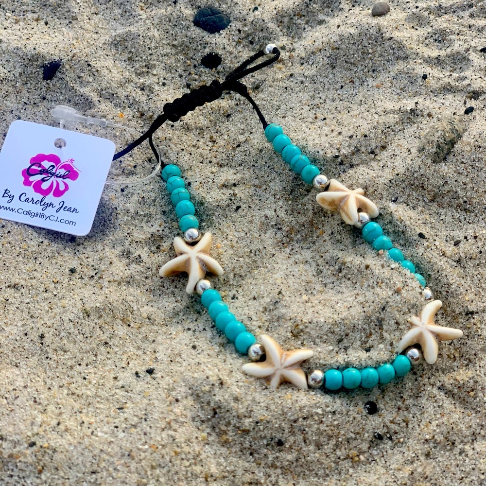 Caligirl Turquoise Starfish Anklet, Adjustable